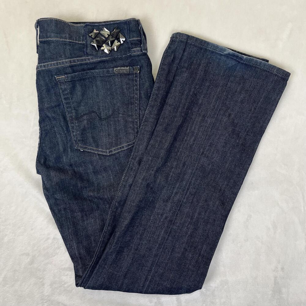 7 For All Mankind Straight Jeans Womens 32 Blue Dark Wash Studded Denim Y2K